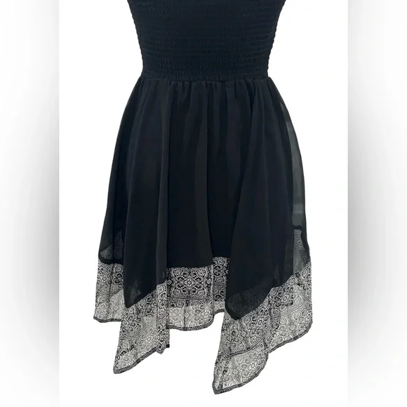 American Eagle Black Chiffon Dress XS S Boho Handkerchief Hem Summer Dark Fairy - Picture 7 of 9